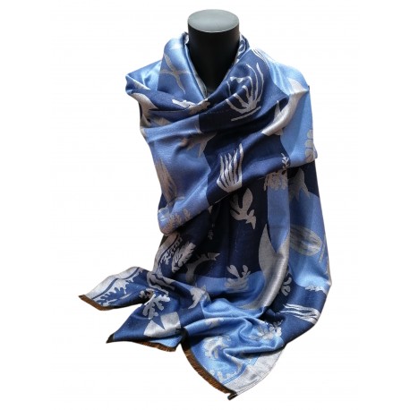 Inspiration Matisse Polynésie, la mer - Laine & soie Bleu 70cm