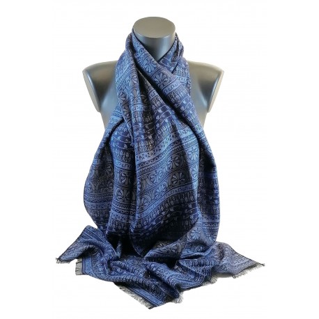 Jones - Palmettes grecques, Laine & soie Bleu 45cm
