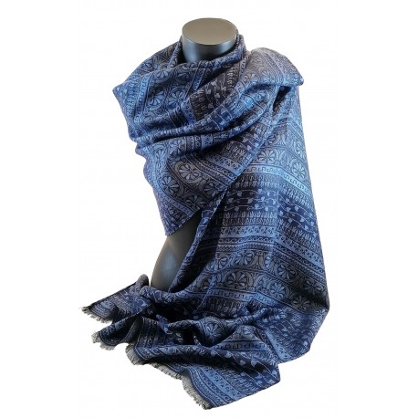 Jones - Palmettes grecques, Laine & soie Bleu 70cm
